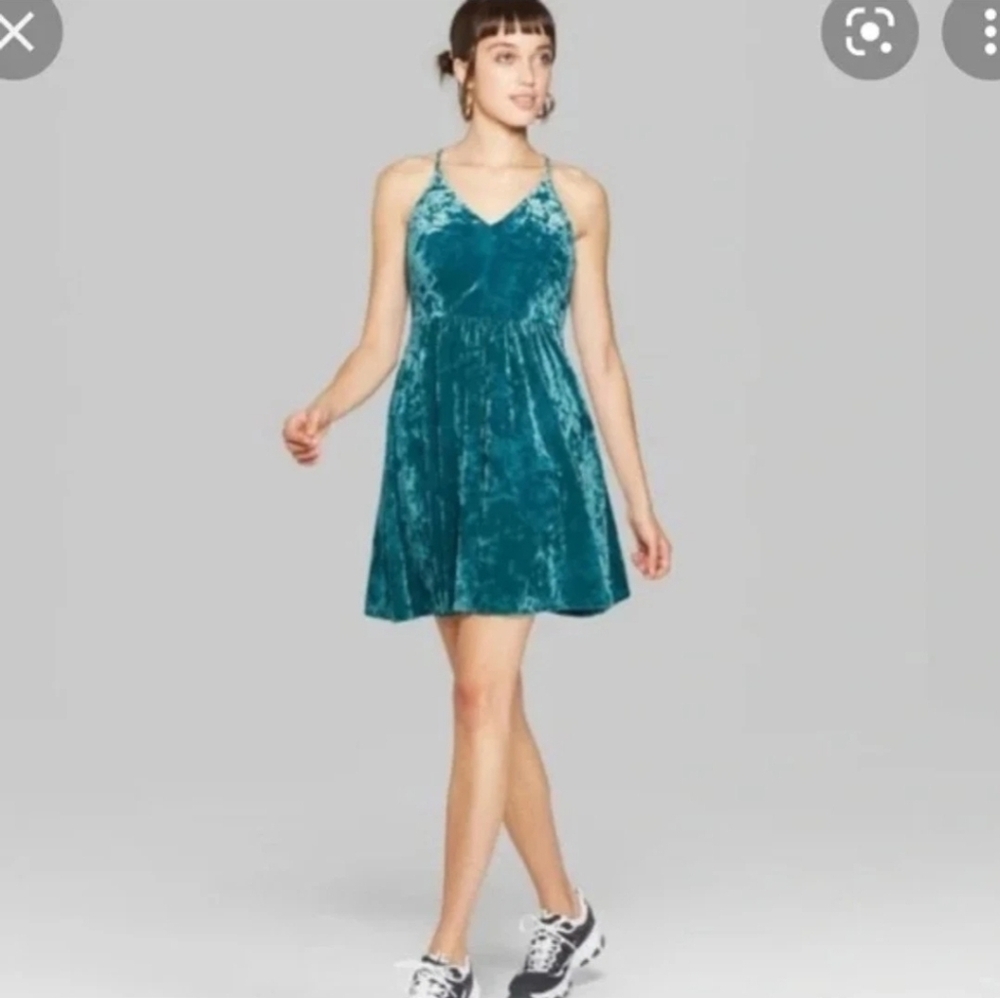 Wild Fable • Teal Crushed‎ Velvet Strappy Dress